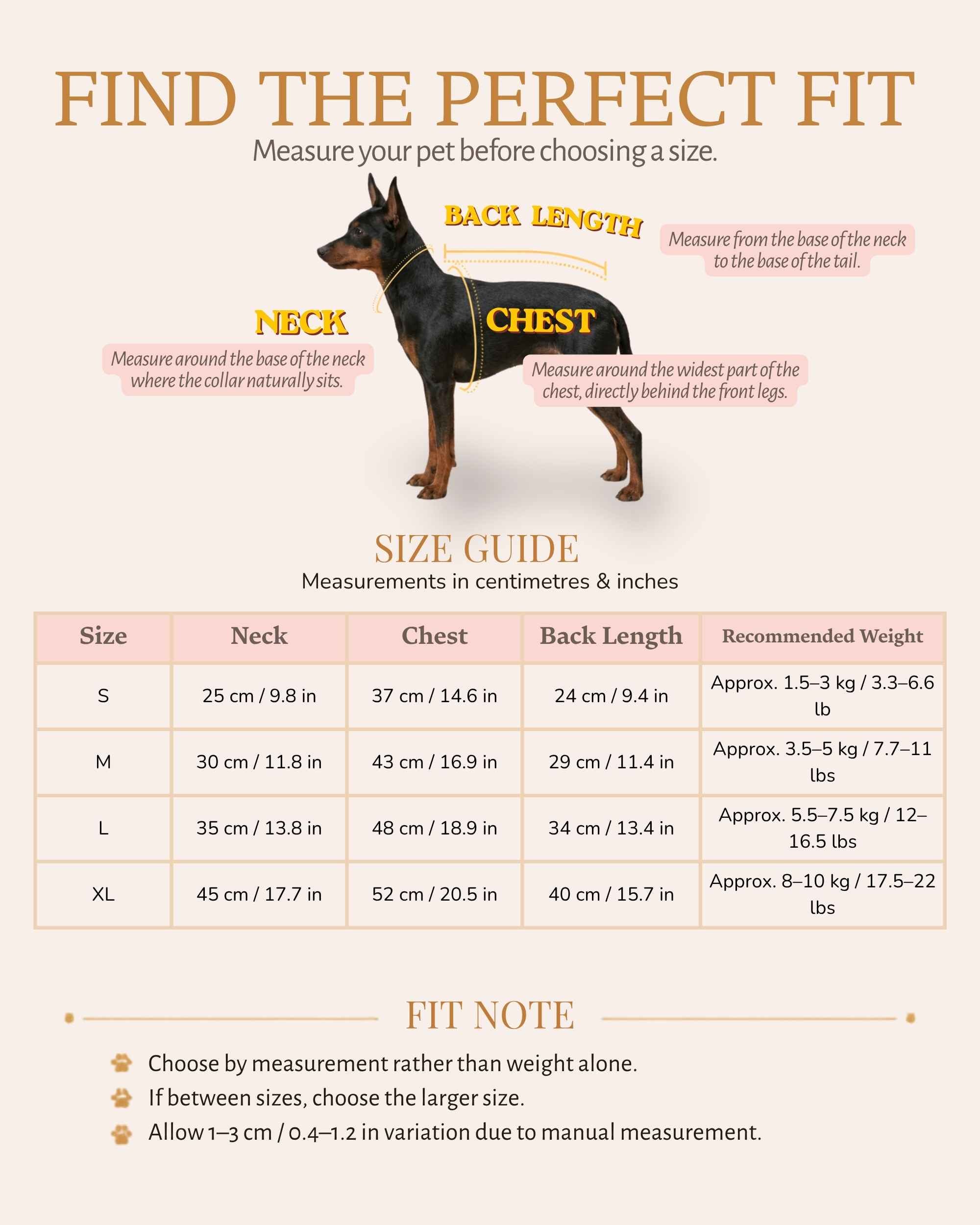 Size guide for the Heritage Plaid Waistcoat Pet Shirt with neck, chest, back-length and recommended-weight measurements for sizes S to XL.