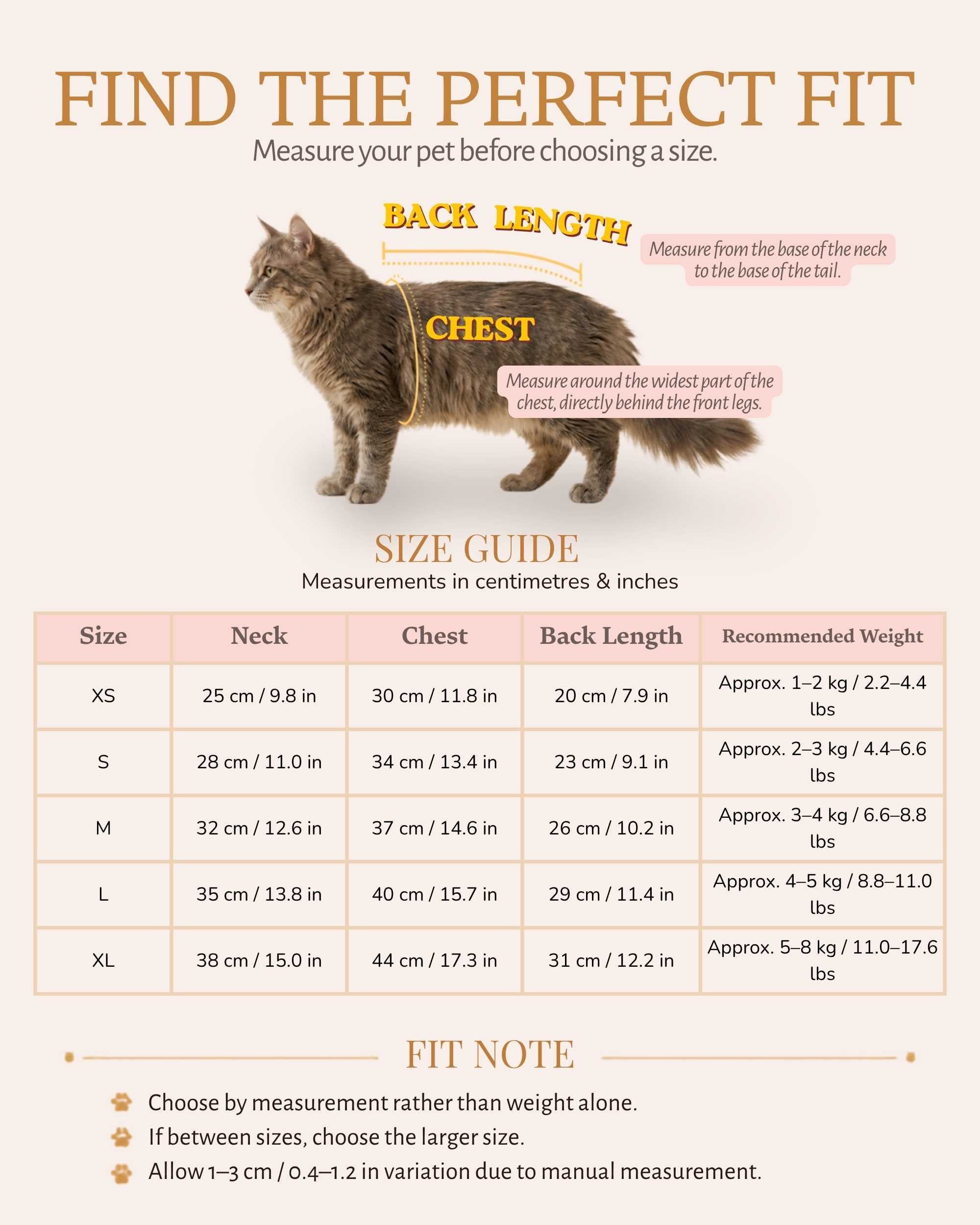 Comprehensive size chart guide with chest, back length, and weight recommendations for the luxury rose lace pet dress.