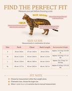 Size guide for the Regent Pinstripe Necktie Pet Suit with neck, chest and back-length measurements from S to XL